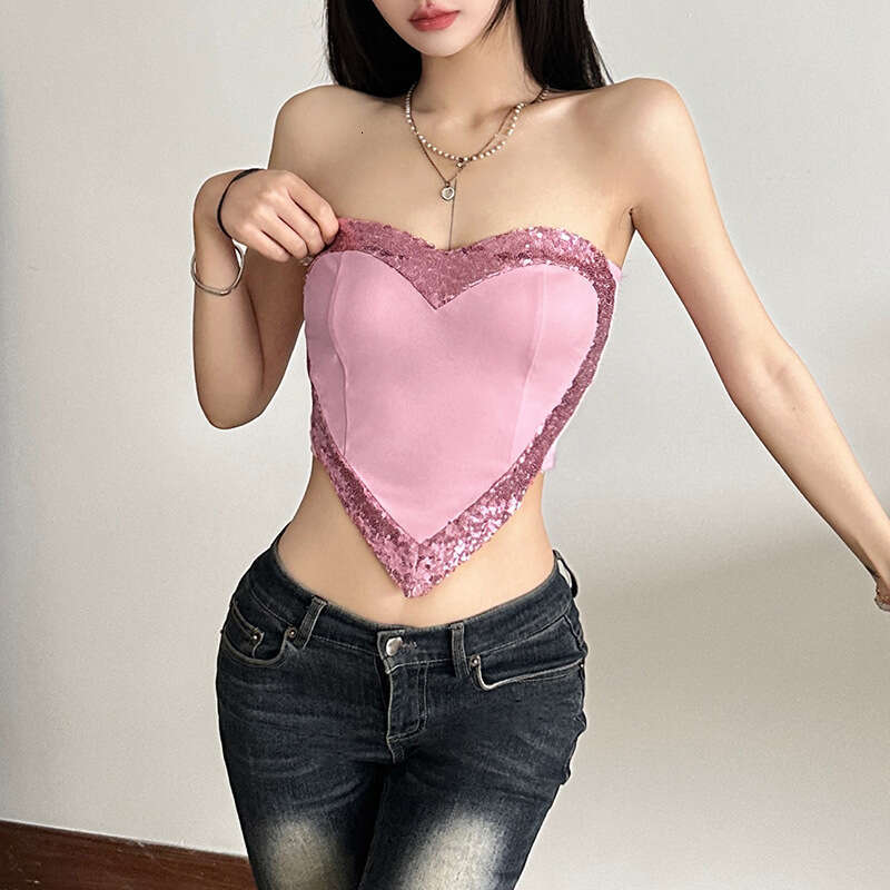 2025 Summer New Sexy Hot Girl Off-Shoulder Tube Slim Fit Sleeveless Versatile Pure Desire Women's Top 444