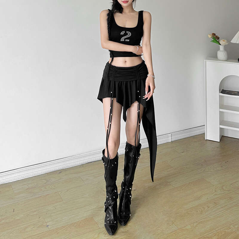2024 Autumn New Women's Solid Color Slim Street Fashion Low Waist Irregular Skirt 4f6