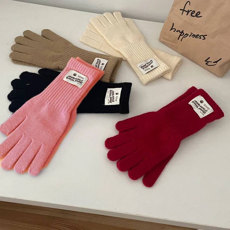 Fashion Winter Warm for Women Solid Color Thicken Knitted Long Gloves Work Study Casual Touchscreen Full Fingers Mittens ddmythur