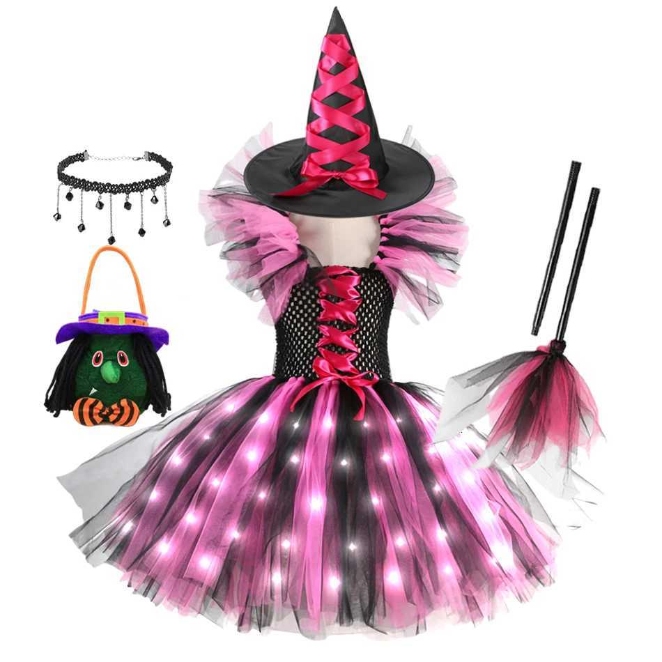 Halloween Cosplay Witch Girl Dress Luminous LED Costume Kids Children Carnival Vestidos Par Witch Lights Up Dress Z250725