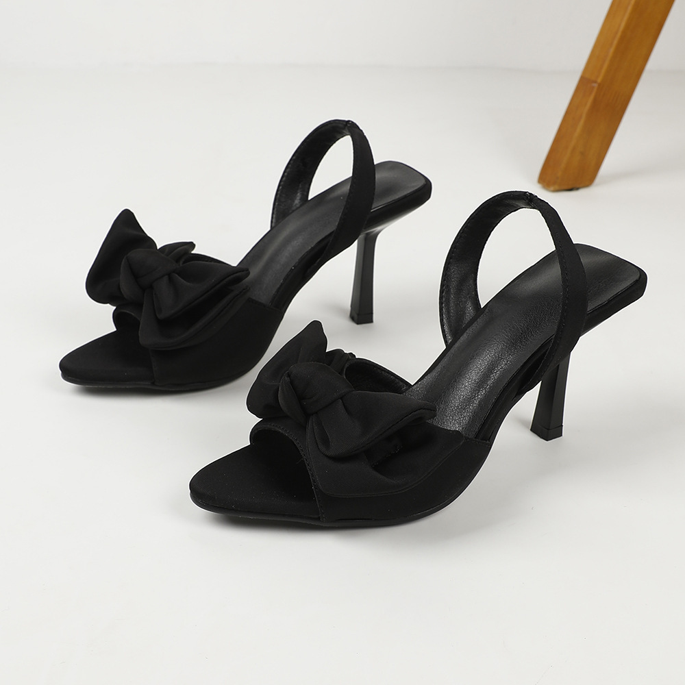 Designer sandals 2025 Summer New Bowknot Satin Hollow One-Strap Thin Heel Sandals Women's High Heels