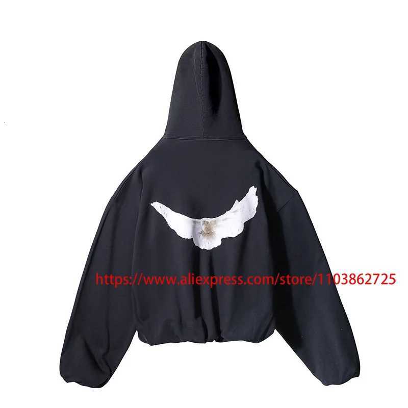 High Quality Real Photo Hoodies Peace Dove Pattern Autumn Streetwear Casual Pockets Sweatshirts Pullovers X250725