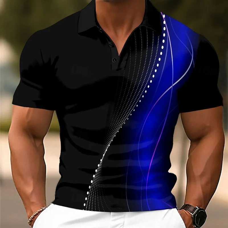 3D Printed Colorful Stripes Polo Shirt For Men Texture Pattern Short Sleeves Summer Street Lapel T-Shirt Button Loose Tees Tops XJ250725