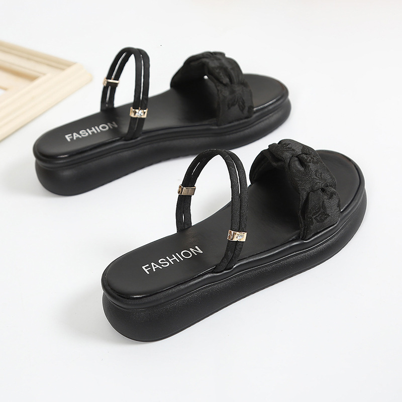 Ddmysports Chinese Style Thick Soled Slippers For Women New Summer Outdoor Fashionable Loose Beach Sandals To Match Dresses Outdoor Shoes