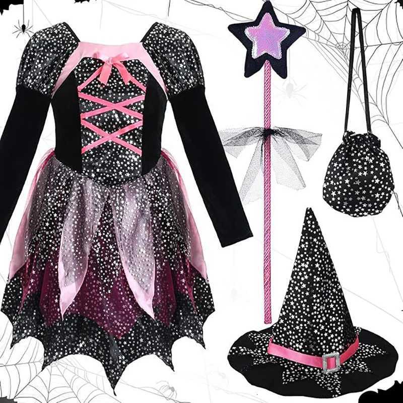 2024 Halloween Girls Witch Dress with Hat Drama Plays Wizard Gown Children Horro Costume All Saints Cosplay Evil Spell Clothing Z250725