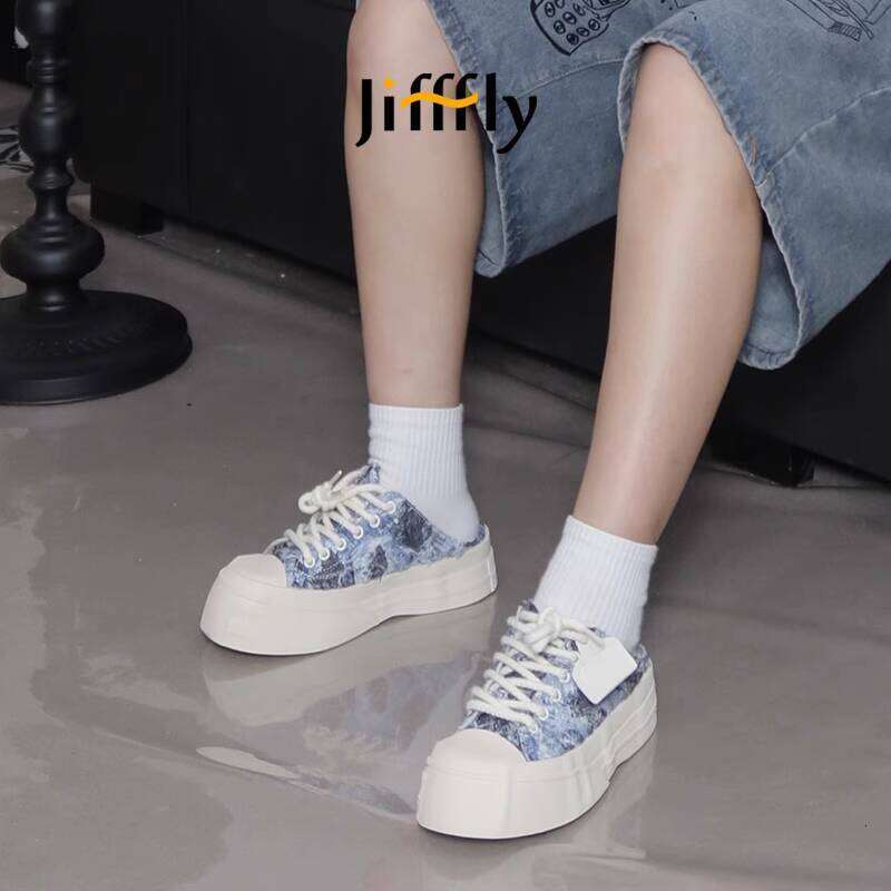 Jifffly Women's Half Slippers Closed Toe 2024 New Summer Outdoor Low-Cut Soft Sole Height-Increasing Canvas Shoes