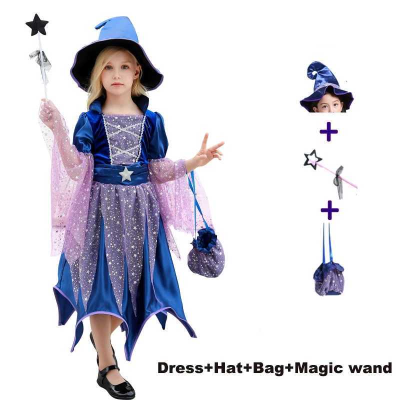2024 Halloween Girls Witch Dress with Hat Drama Plays Wizard Gown Children Horro Costume All Saints Cosplay Evil Spell Clothing Z250725