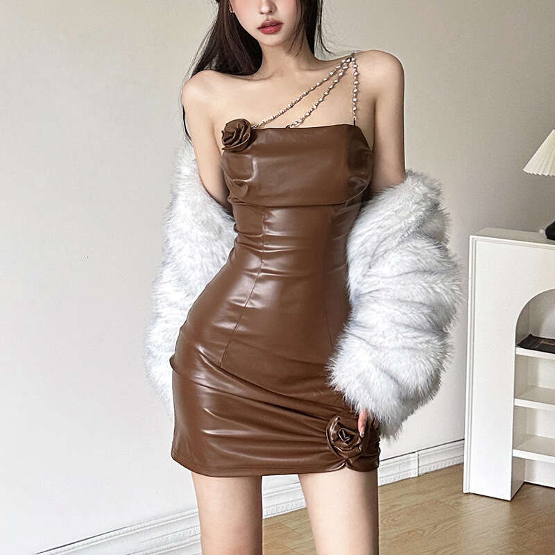 2023 Autumn Winter New Fashion Sexy One-Shoulder Strap Bodycon Dress for Women 962