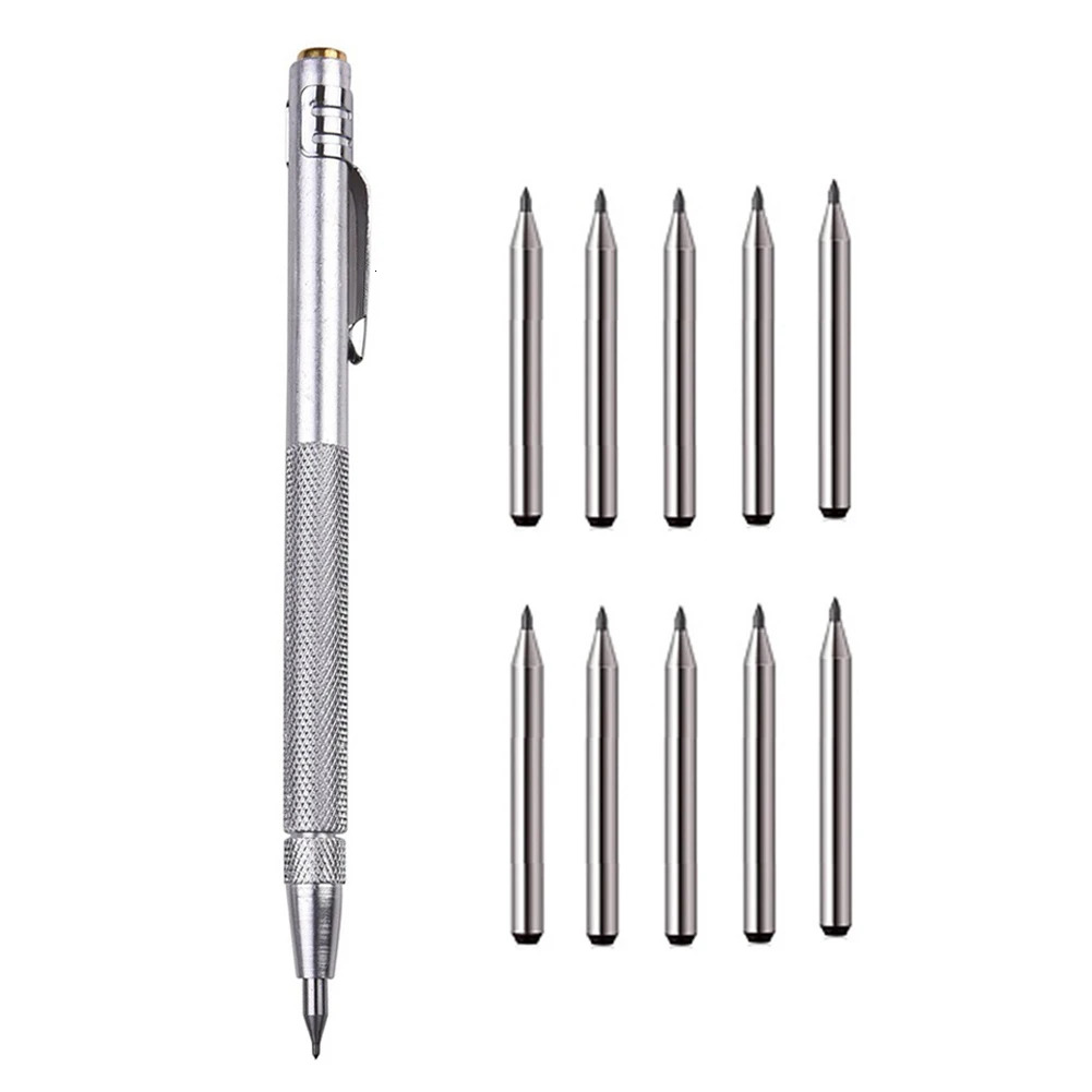 Carbide Tip Scriber With 10pcs Aluminium Pen Scriber Engraving Pen Ceramics Glass Shell Metal Construction Marking Tool