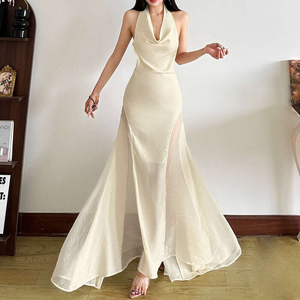 2025 Summer New Backless Design Sleeveless Vacation Pure Desire Elegant Long Dress Women's Fashion 21f