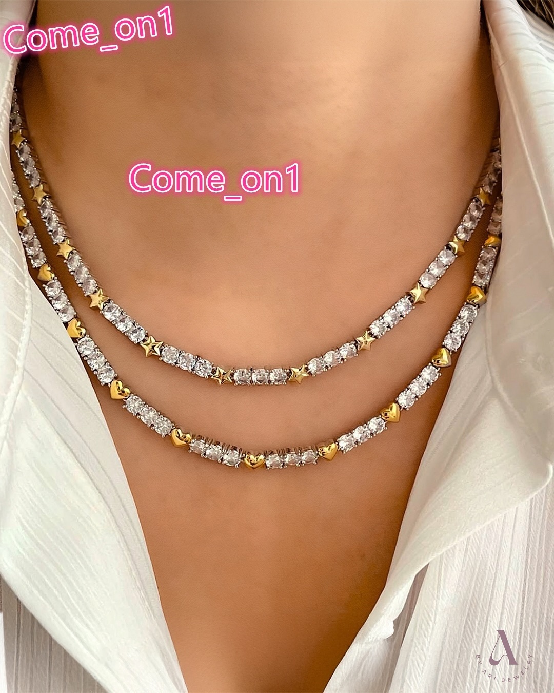 Bling Fashion Women Jewelry Set Full Paved 5A CZ High Polished Two Tone Plated Star Tennis Chain Necklace Bracelet