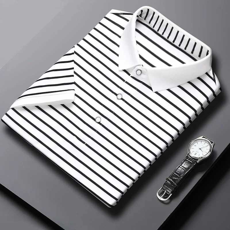 2024 Mens New Striped Cotton Business Casual Short Sleeved Polo Shirt Fashion Short Sleeved Comfortable and Breathable Top XJ250804