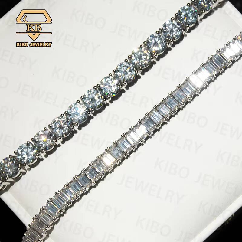 Hot Selling Iced Out Diamond Chains Tennis Necklace 5mm Bracelet 925 Silver Baguette Emerald Cut Moissanite Men Hip Hop Chain