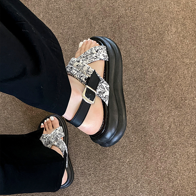 Ddmysports Platform Summer New Chinese Style Cross Strap Comfortable Wedge Sandals For Women Trendy Outdoor Shoes