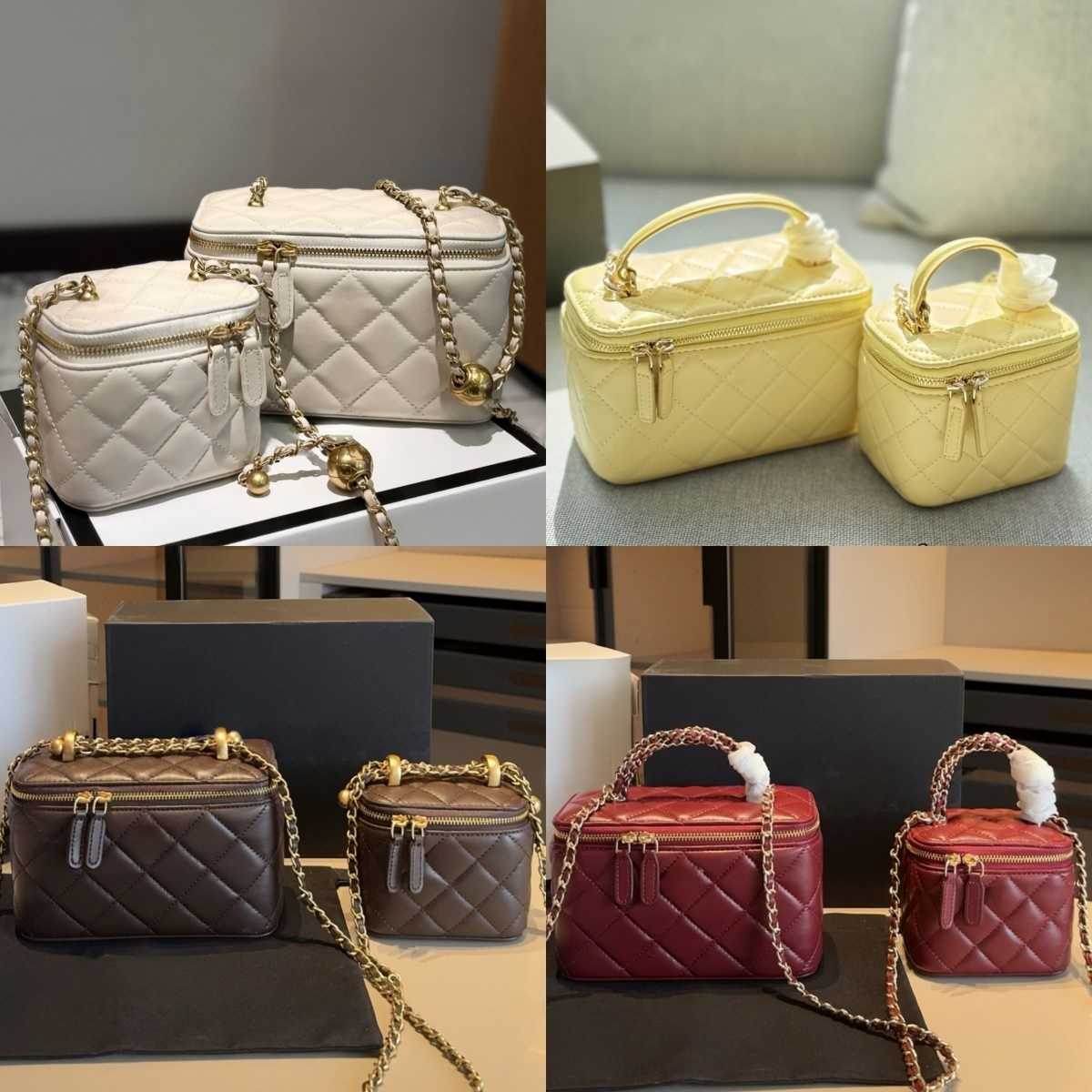 Designer Vanity Bag with Mirror Cosmetic Bags with Chain Strap Crossbody Bag High Quality Leather Bag Womens Make Up Case Small Handbag Mini Makeup Bag Vanity Case