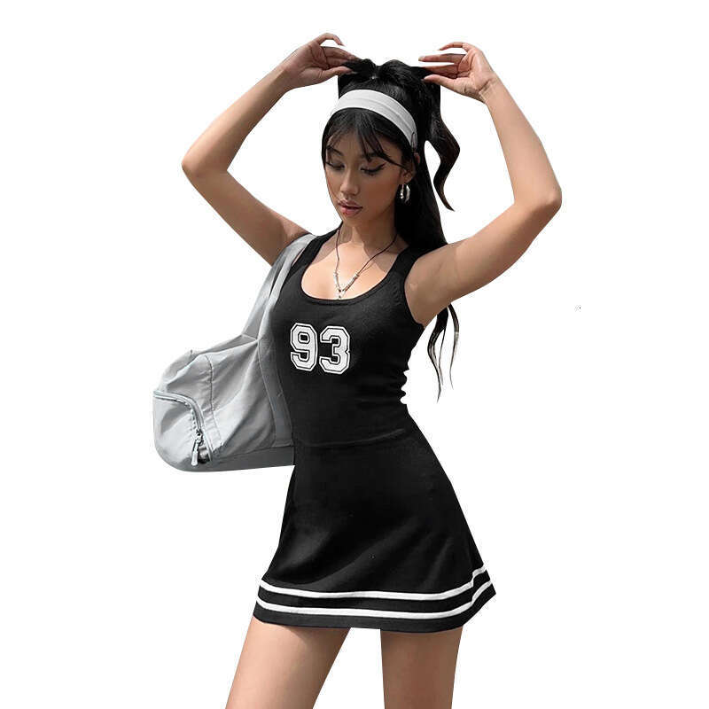 Q24ds247 Women's Summer New Color-Block Sleeveless Square Neck Sports Style Bodycon Dress B5