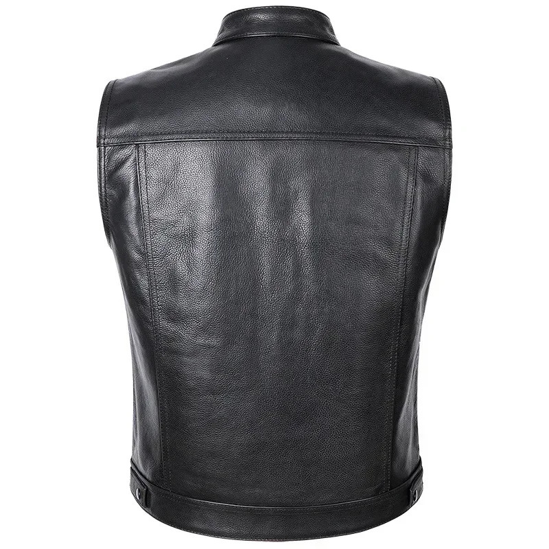 The Latest Solid Color Vest Motorcycle Standing Collar Leather for Men Pu Coat 250725