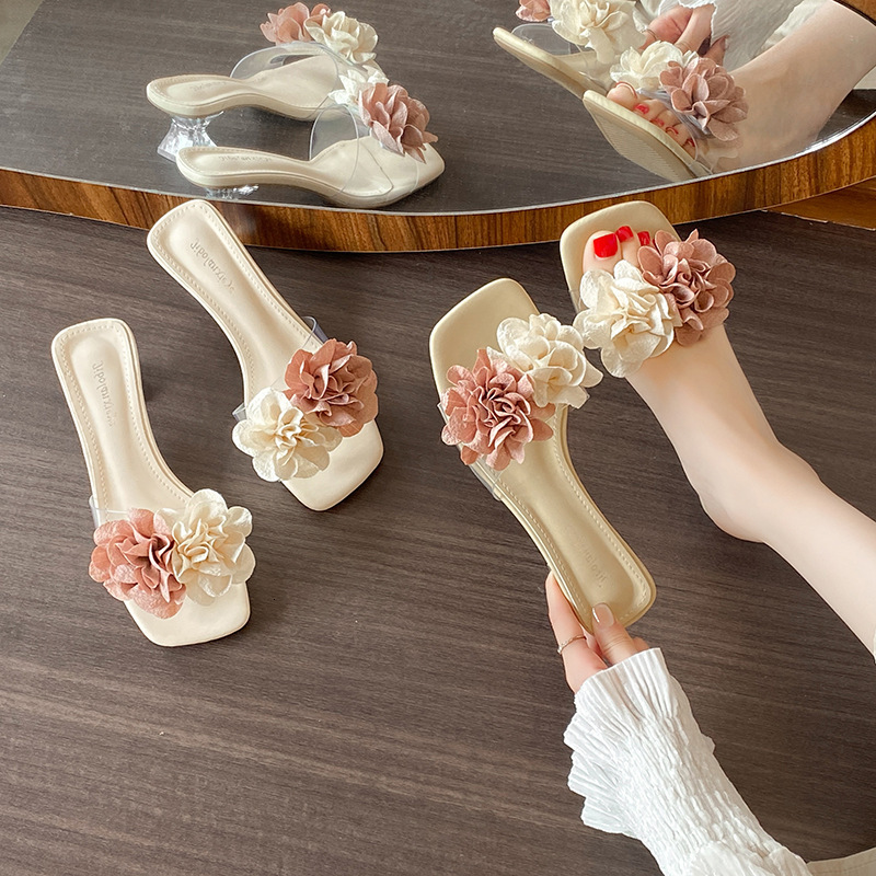 Ddmysports Plus Size Flat For Women Summer Floral Soft Sole Square Toe Versatile Outdoor Slippers S Shoes Outdoor Shoes