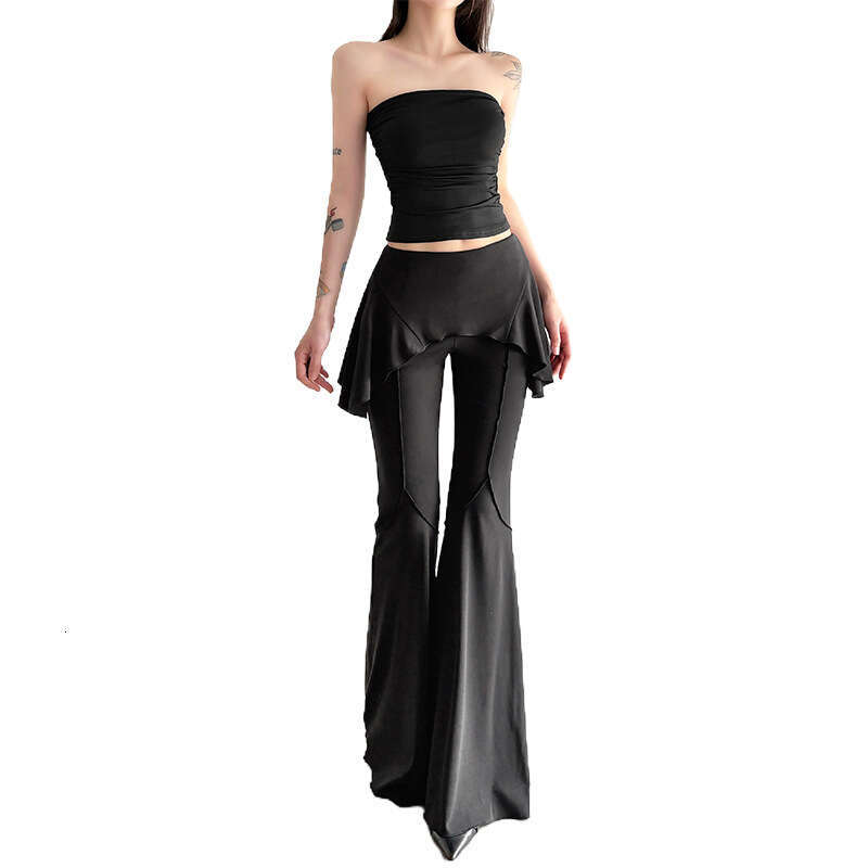 2025 Summer New Casual Fashion Trend Vertical Sense Niche Design Flared Long Pants Women's Wear 16c