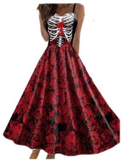 Halloween Cosplay dark Black Rose Skull Dress Women Costume Sleeveless Vintage Par Dresses Skull Witch Scary Girls Clothings Z250725