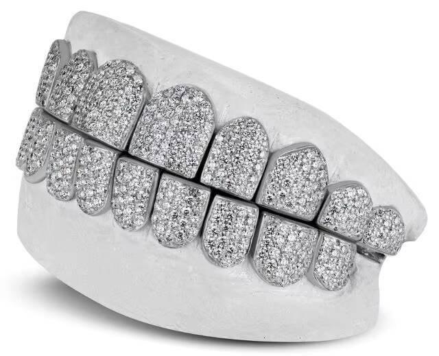 Top High Quality Moissanite Teeth Grillz 10 Top and 10 Bottom in 925 Sterling Silver for Mens fashion