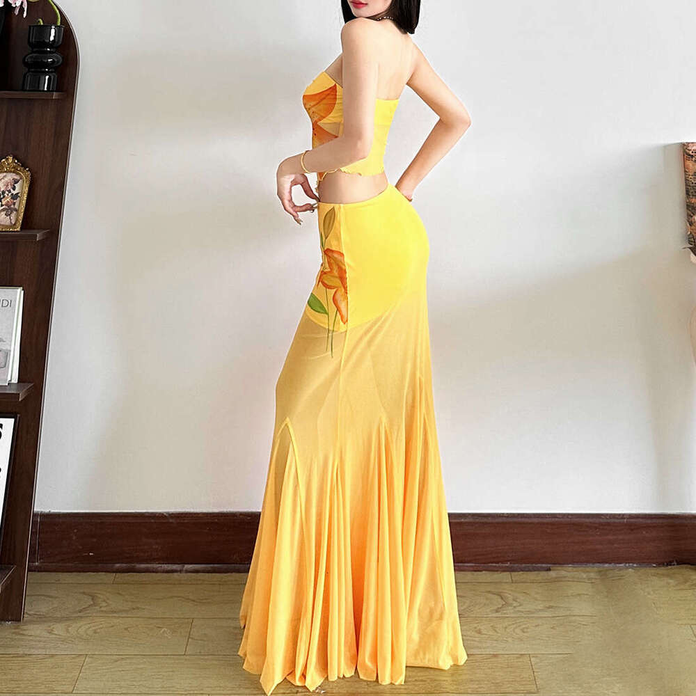 2025 Summer New Vacation Versatile Strapless Slim Top High Waist Elegant Bodycon Skirt for Women 04e