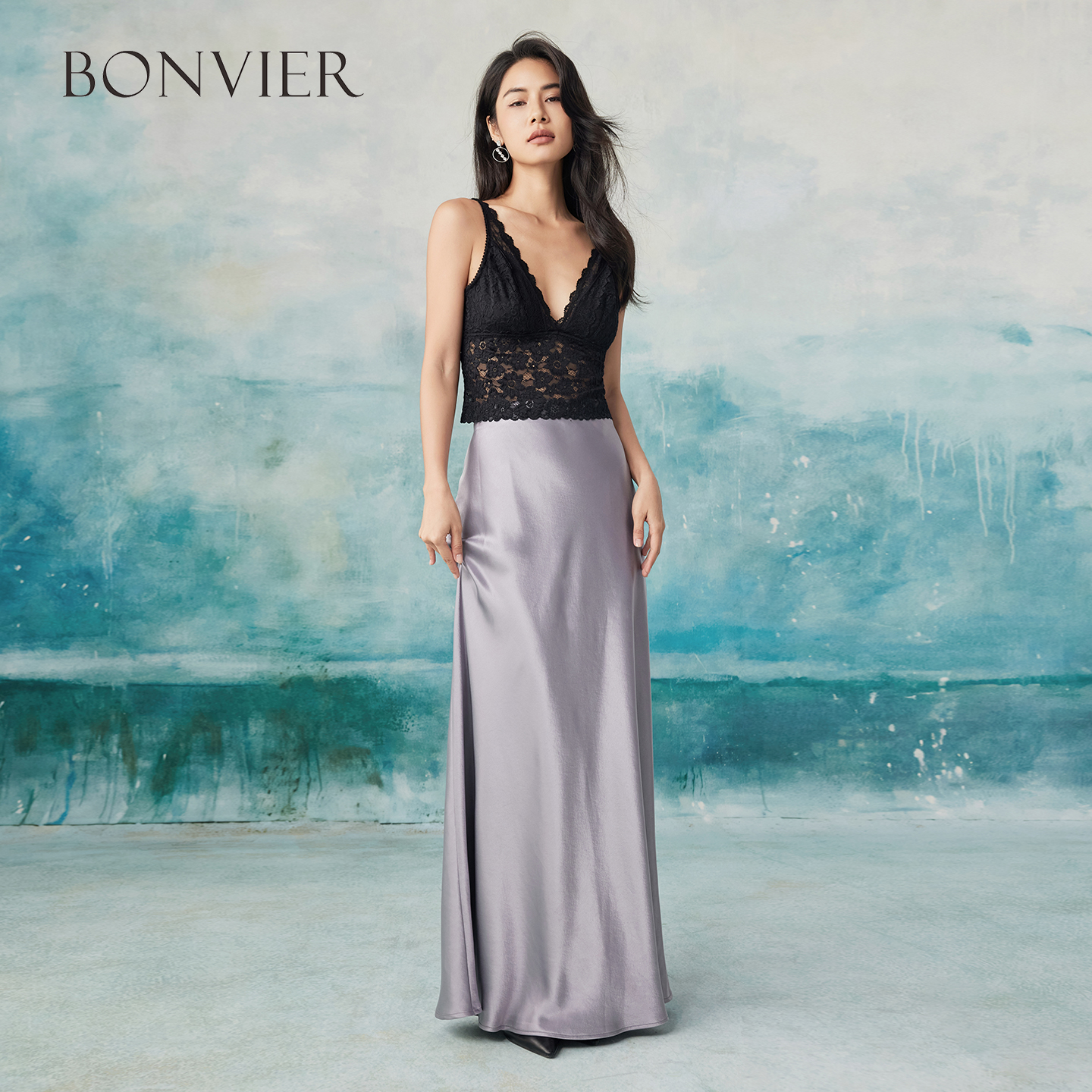 2025 summer new high waist slimming elegant A-line skirt silky satin acetate high-end skirt 6111805