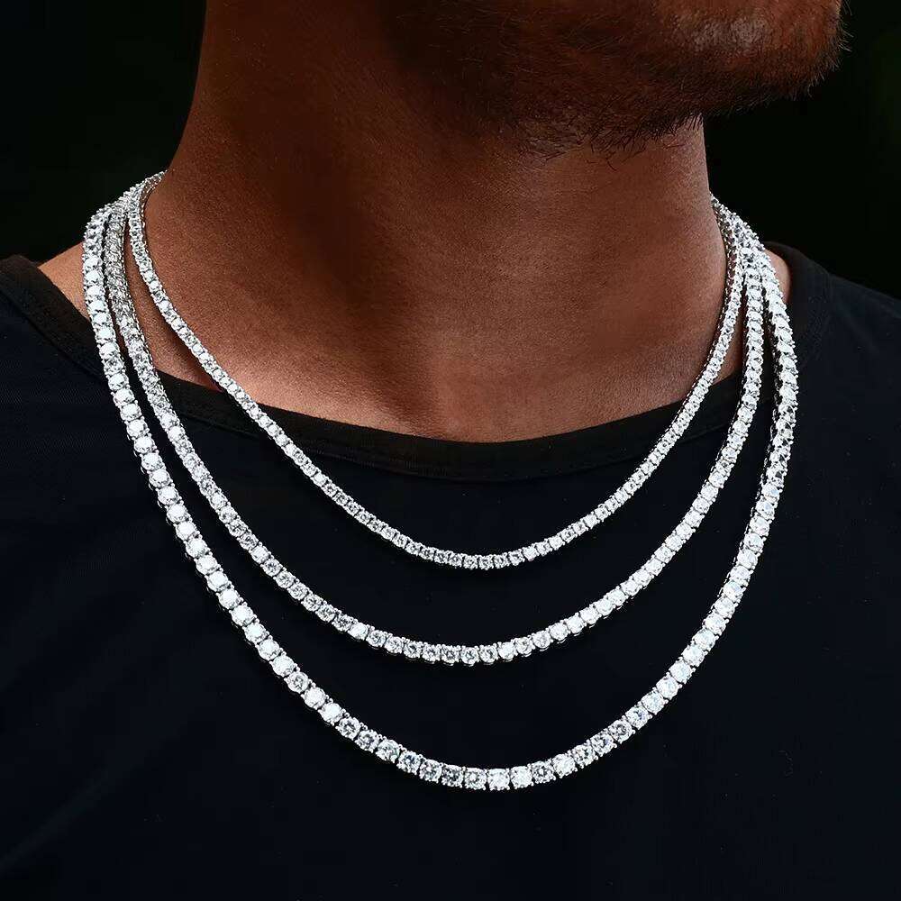 Fine Jewelry Hip Hop Sterling Sier VVS Moissanite Dia Cluster Iced Out Tennis Chain Bracelet Necklace for Men Women