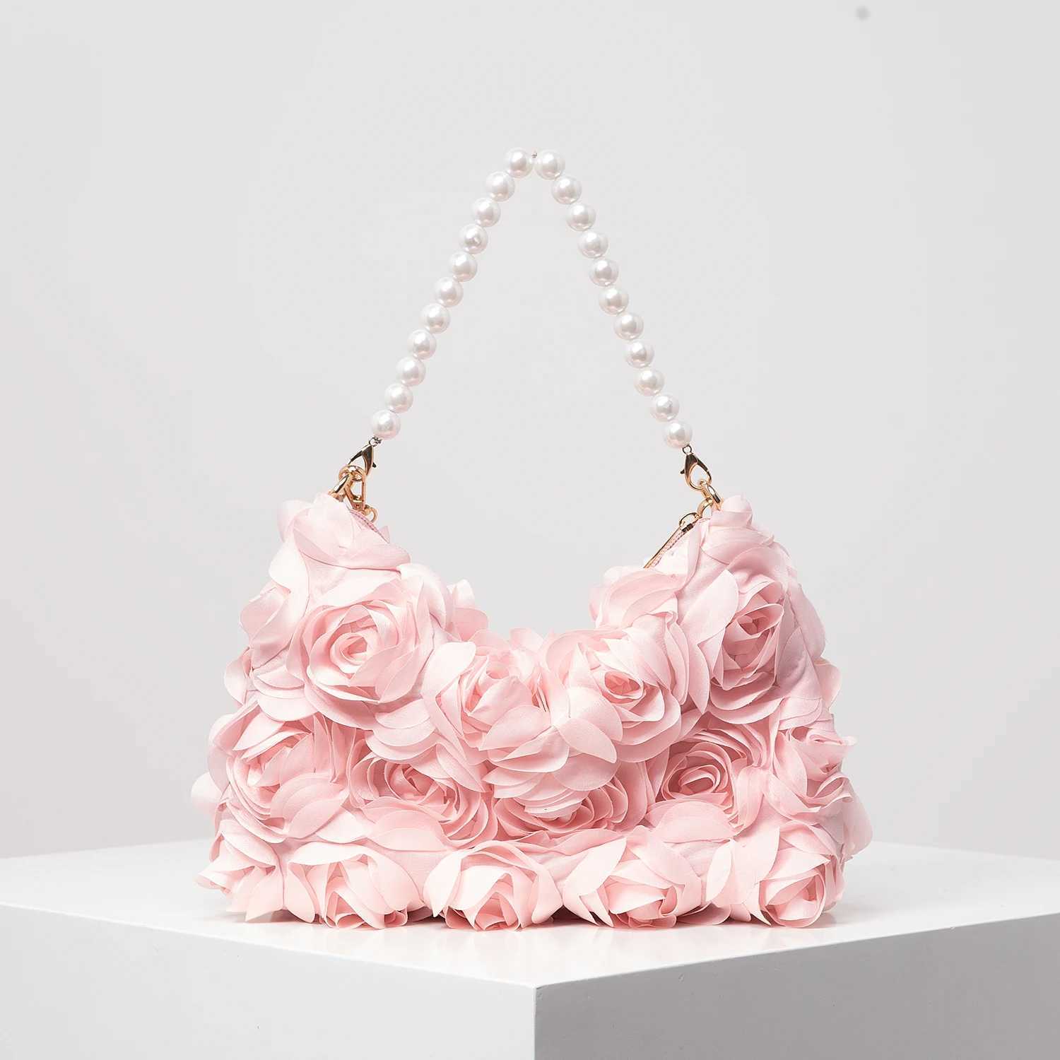 Luxury Rose Flower Tote Bags for Ladies Prom Dresses for Women Metal Chain Crossbody Bag Elegant Bag for Women Wedding Items Y250725