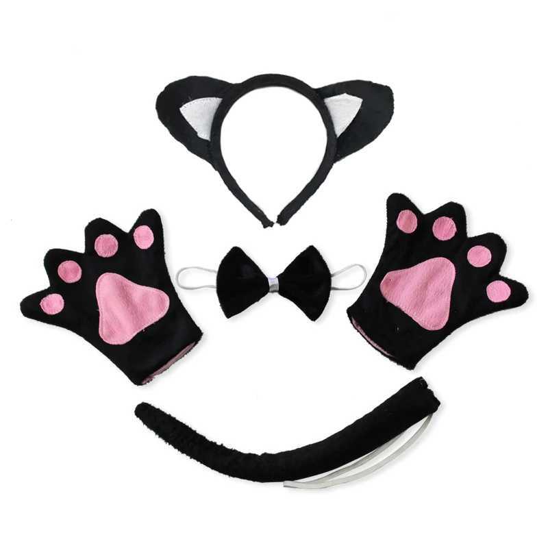 Black Cat White Cat Ear Headband Tutu Skirt Tail Gloves Set School Animal Dress Halloween Carnival Birthday Gift Cosplay Costume Z250725