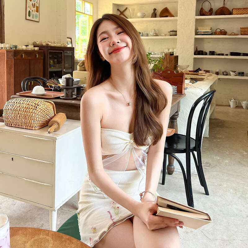2025 Spring New Women's Solid Color Slim Fit Tube Top Vest Fashion High Waist Skirt Set f10