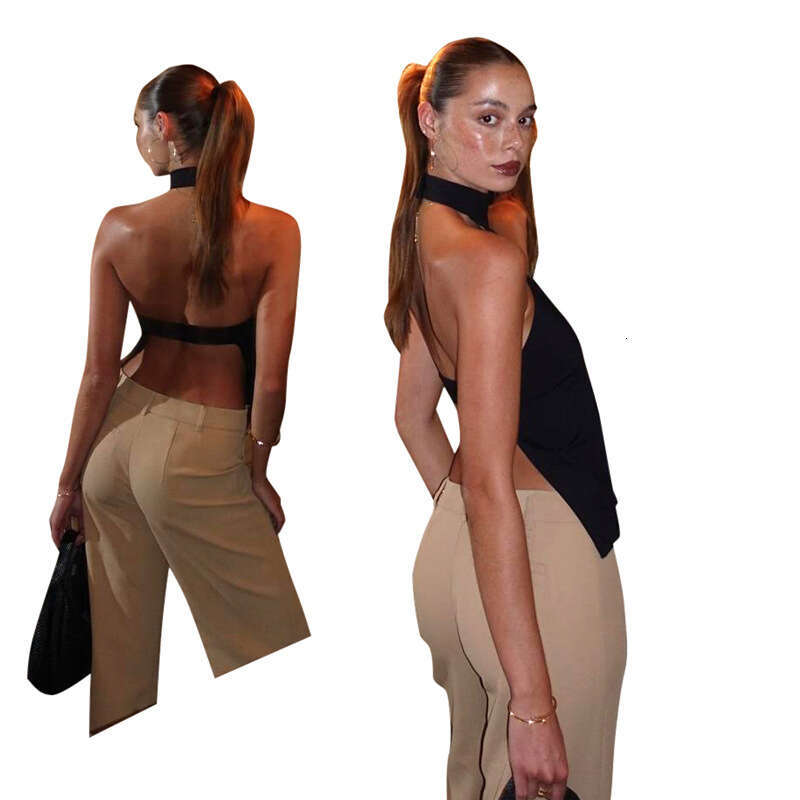 Ytp145 Women's Summer New Solid Color Halter Neck Backless One-Piece Sexy Top B5