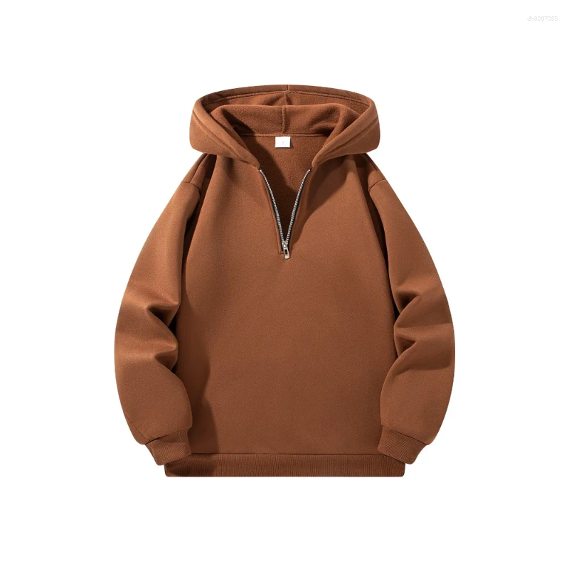 Cotton Men's Hoodies Half Zipper Hooded Solid Color Long Sleeve Sweatshirts Autumn Loose Sport Warm Sweats Fashion Casual Pullover