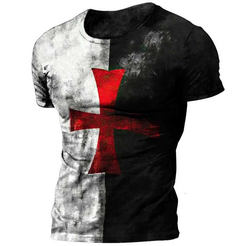 Vintage Knights Templar T Shirt For Men 3d Printed Jesus Christ Crucifix Mens Tshirt Oversized Short Sleeve Tops Tee Shirt Man Y250724