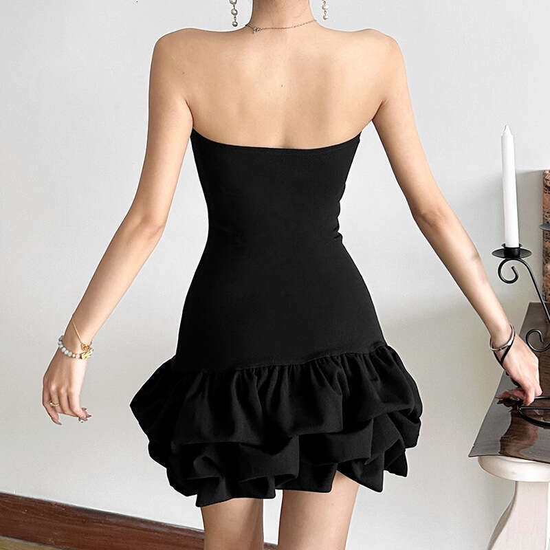 2024 Autumn Winter New Women's Solid Color Slim High Waist Fashion Off-Shoulder Tube Dress f29