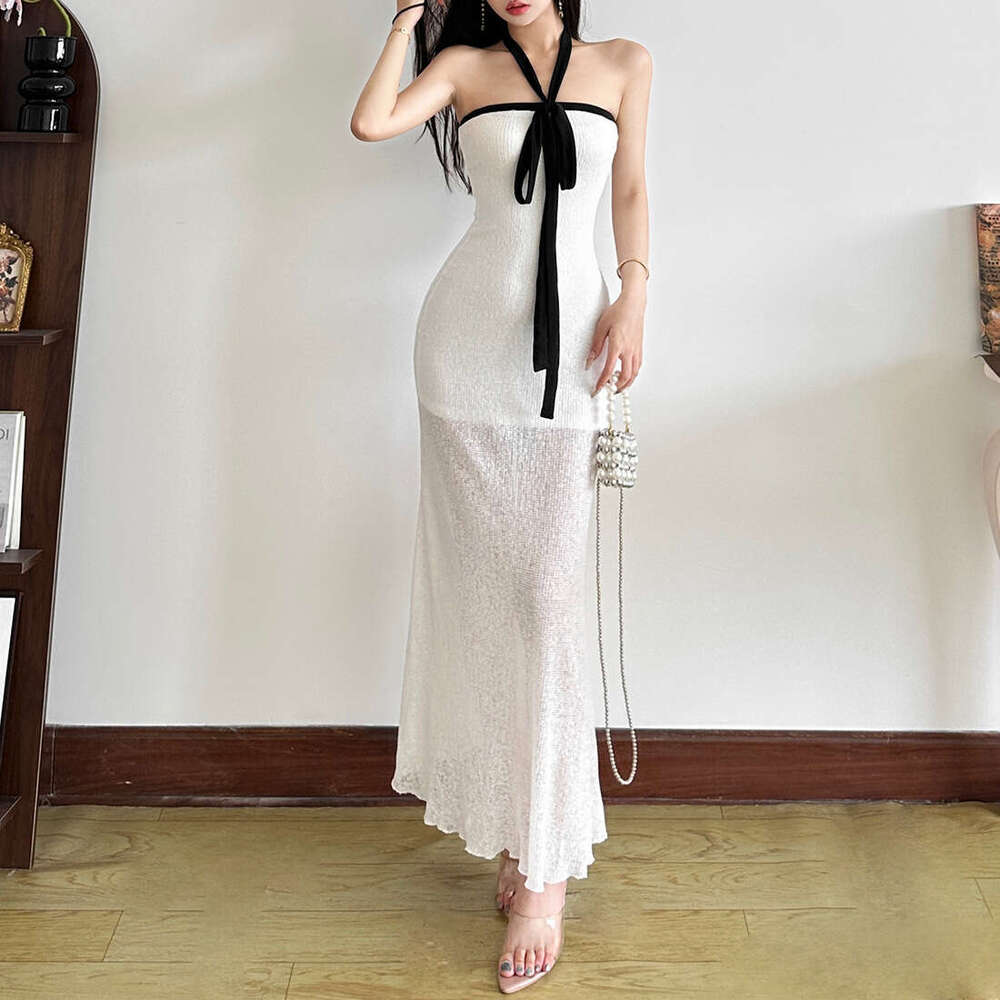 2025 Summer New Solid Color Fashion Versatile Halter Neck Slim Sexy Waist-Cinching Casual Dress for Women 26d