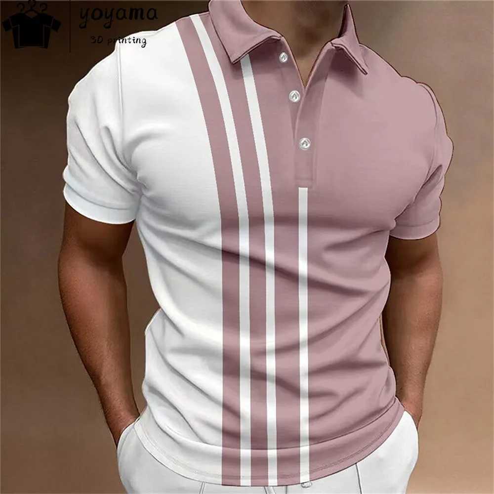 Fashion Polo Shirt For Men 3d Stripe T-Shirt Tops Summer Short Sleeve High Quality Polo Shirts Black Tees Casual Mens Clothing XJ250725