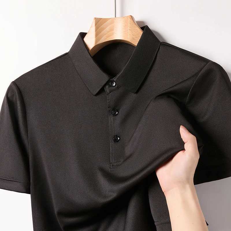 Summer New High End Ice Silk Polo Mens Short Sleeved T-shirt with Flip Collar Casual Sweat Absorbing and Breathable Polo Shirt XJ250725