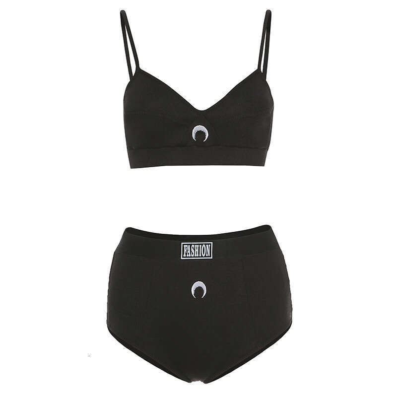 2020 Spring Summer Moon Embroidered Crop Top and Shorts Two-Piece Set for Women 4e1