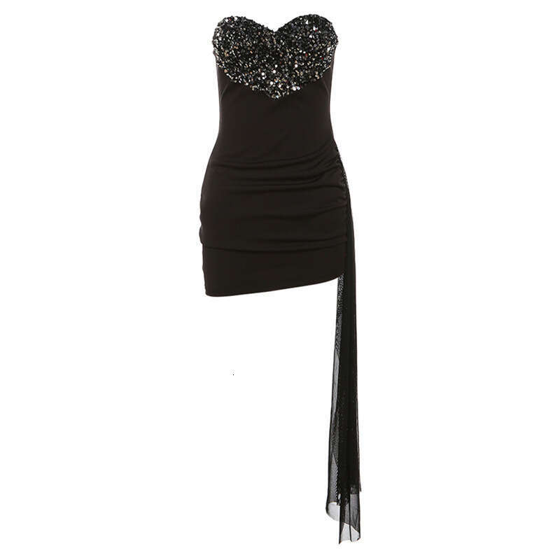 2023 Women's Fashion Autumn Winter New Street Style Sexy Strapless High Waist Bodycon Dress 380