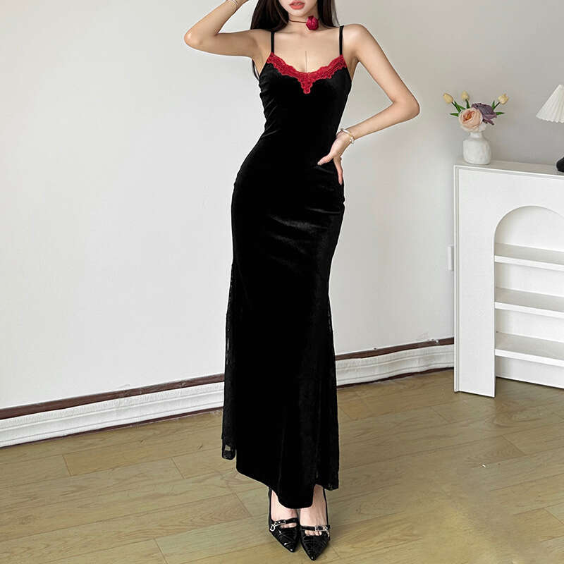 2024 Autumn New Women's Solid Color Slim High Waist Street Fashion Strap Sleeveless Dress efa