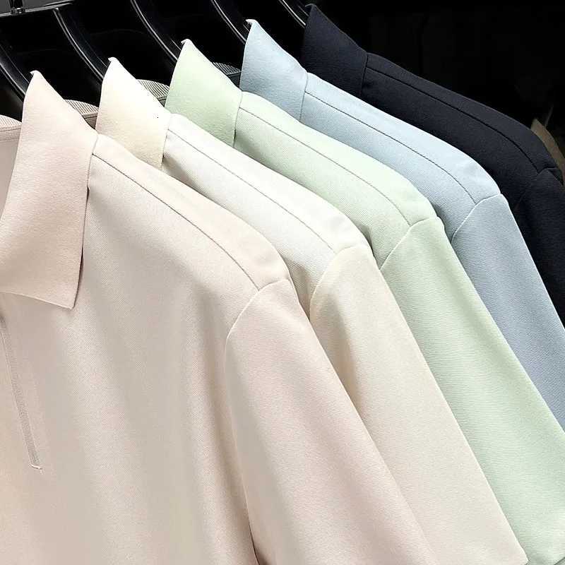 Mens Half-Zip Polo Shirt Light Beige Breathable Casual Slim Fit Stretch Cotton Classic Collar Business Casual Tops XJ250725