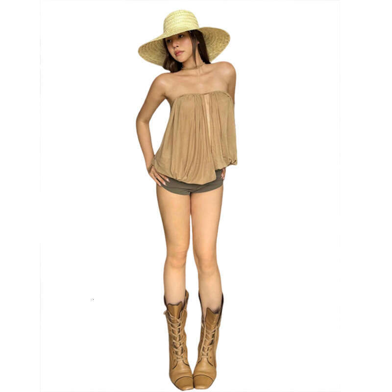 2025 Summer New Solid Color Sexy Hot Girl Sleeveless Tube Irregular Design Versatile Top for Women 2f5