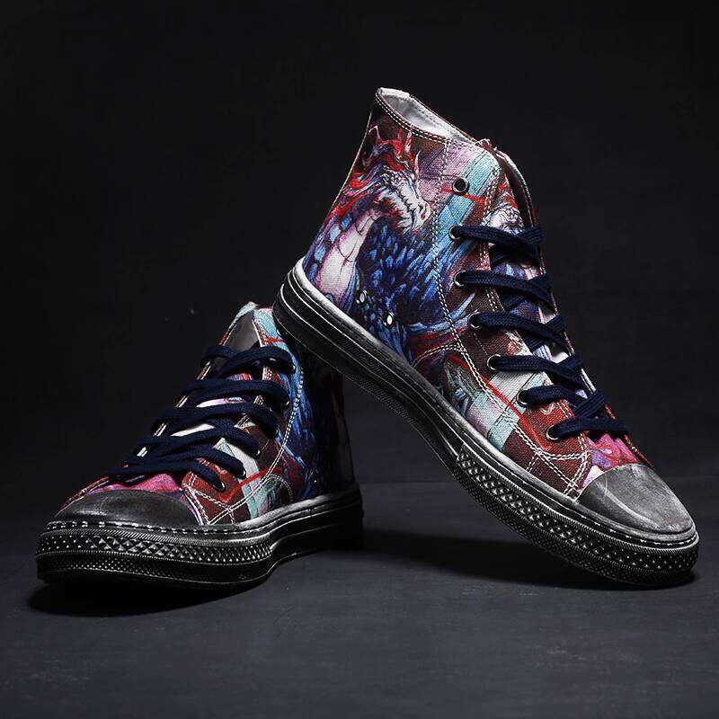 Jifffly Tortoise Shoe Abstract Graffiti Personality Men's Sneakers Hip Hop Street Dance Shanhaijing National Style Canvas Shoes