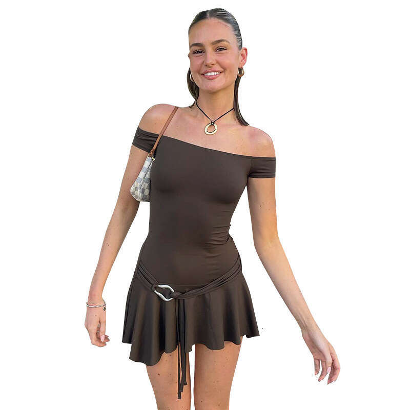 Yds182 Women's Summer New Solid Color Sleeveless Off-Shoulder Tube Top Short Ruffle Dress B5
