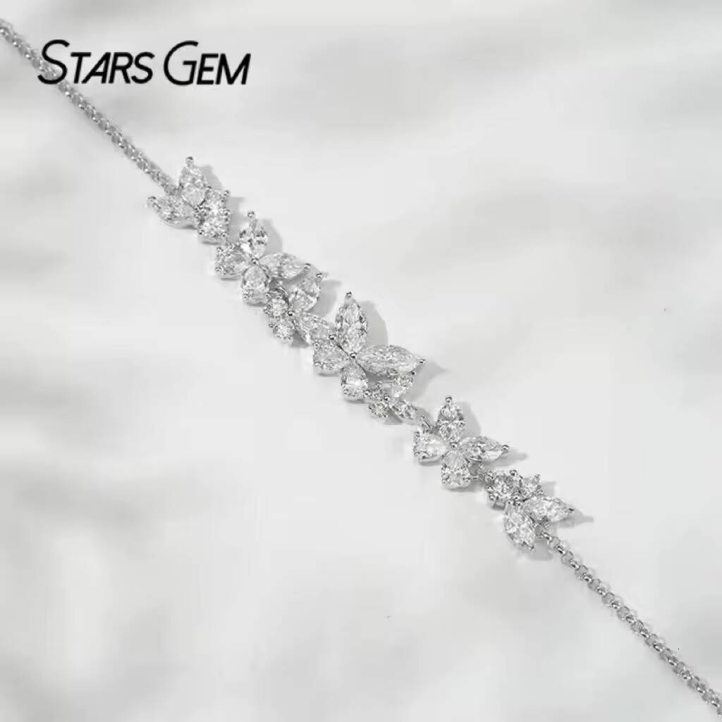 Starsgem 18K White Gold Fine Jewelry Flower Half Setting Tennis Bracelet Round DEF VS Lab Grown Diamond Tennis Chain