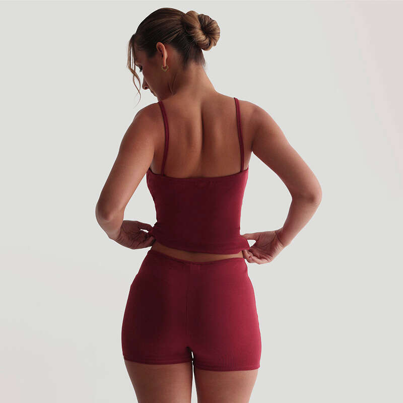 K25st001 Women's Spring Summer New Solid Color Sleeveless Backless Sexy Strap Shorts Set For Women B5