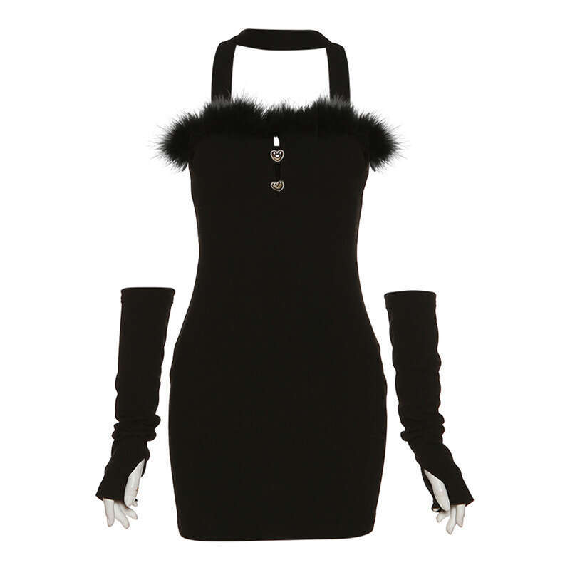 2022 Autumn New Women's Solid Color Slim High Waist Fashion Halter Sexy Backless Dress d3a