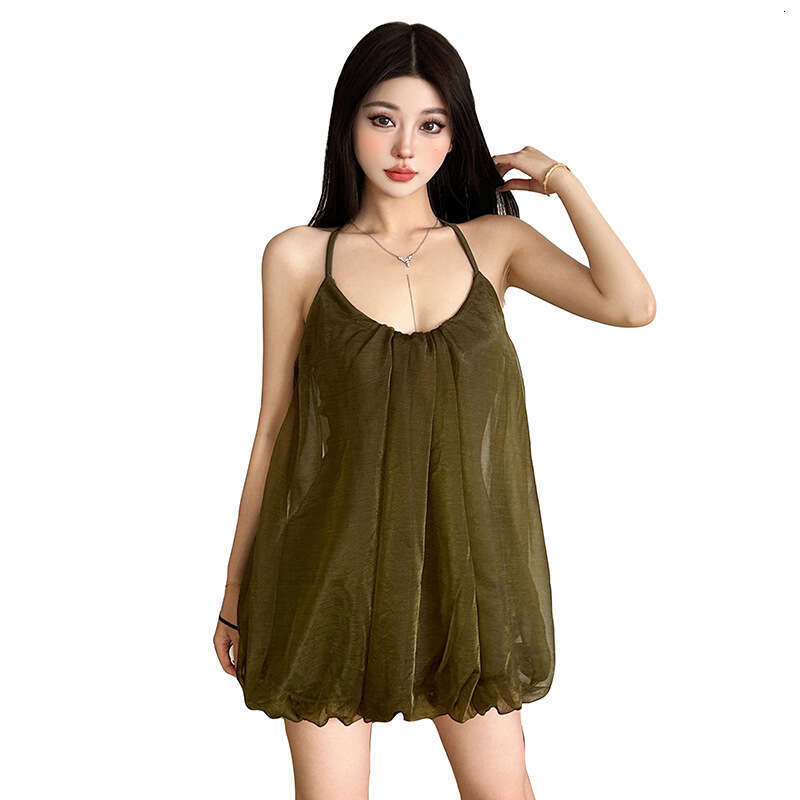 2025 Summer New Ins Style Flower Bud Halter Neck Tie Vacation Backless Mesh Strap Dress 4cf