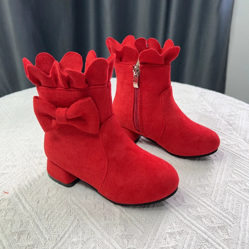 Spring Autumn Bow Girls Fashion Toddler Boots PU Leather Low Heel Kids Princess Boots Party Zip Children Ankle Baby Girl Shoes 250724